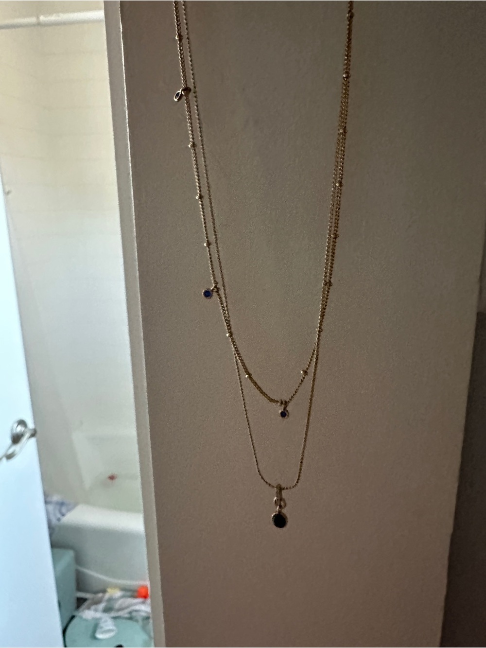 Banana Republic Gold Layered Necklace with Blue Green Accents
